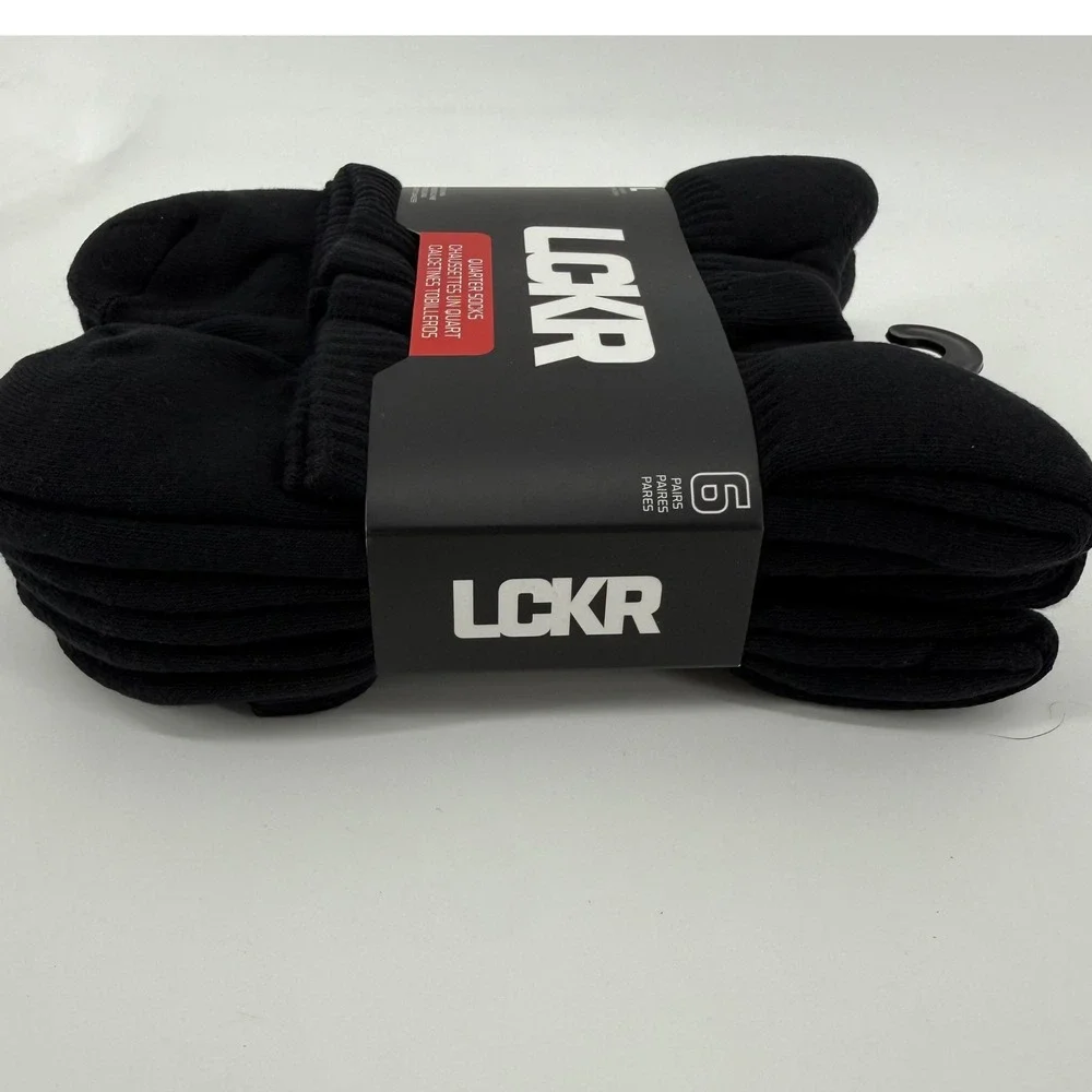 LCKR Mens Quarter Socks 6 Pair Pack Black Half Cushion‎ Arch Support L LMAS001